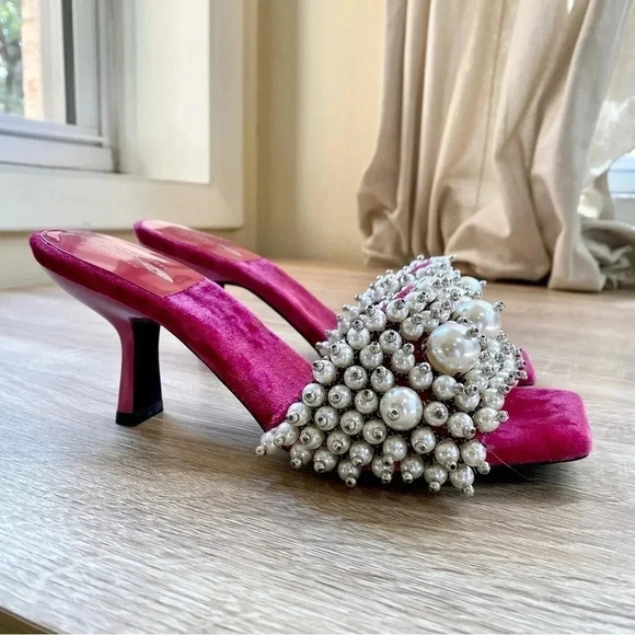 New Jeffrey Campbell Free People Pearl Heels Portia Pink Embellished 7.5 - Picture 3 of 14